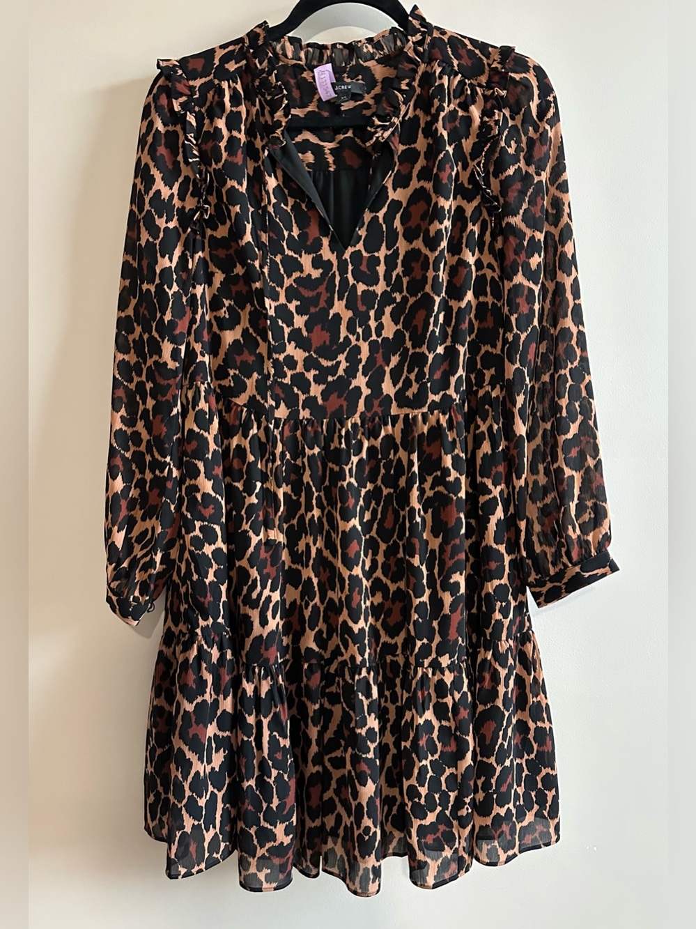 J.Crew Leopard Print Tiered Chiffon Ruffle Dress XS Luxury Boho